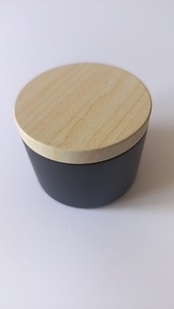 Pot métal noir - couvercle imitation bois