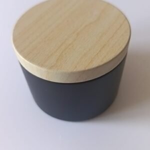 Pot métal noir - couvercle imitation bois